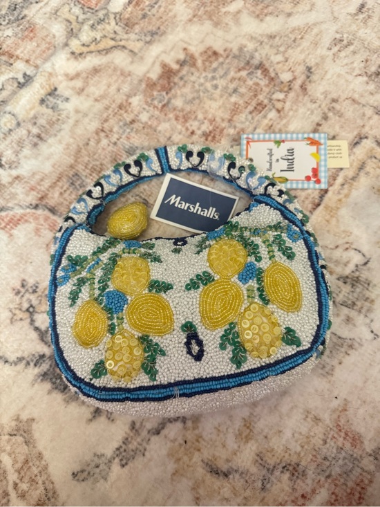 T.J.Maxx Handbags - NWT Made In India White/Blue/Yellow Beaded Lemon Mini Bag Viral Handmade